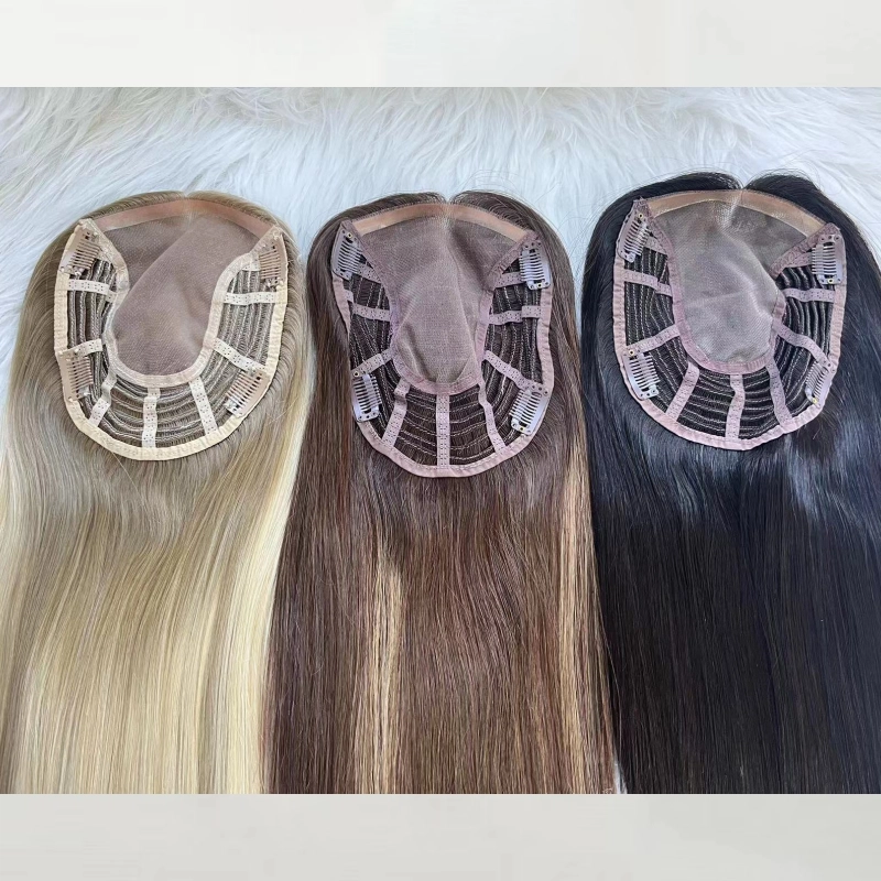 Very popular Mono topper with open weft #B10 color Brazilian human hair YR0029